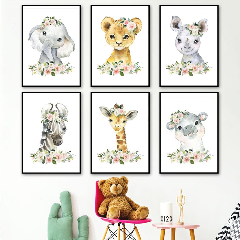 Animals Baby Nursery - Постеры с цветочными узорами и животными