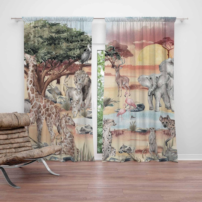 Baby Nursery Blackout Curtains - Занавеска с животными в стиле сафари,
