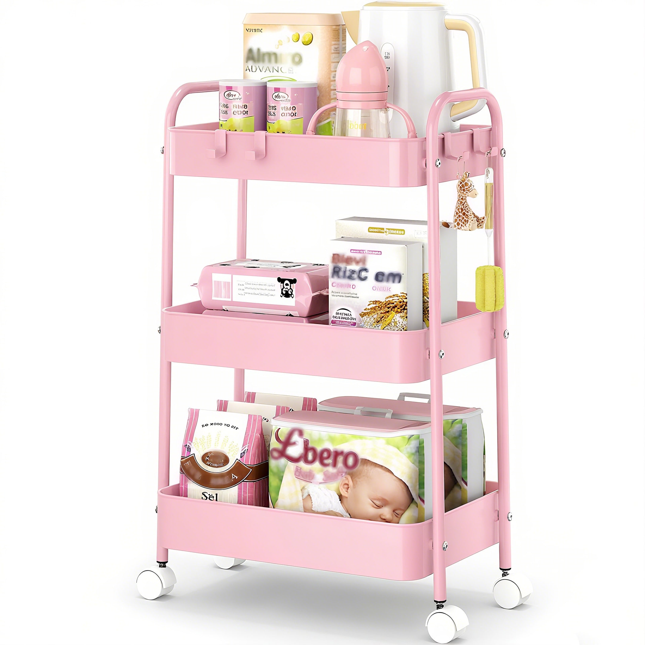 Baby Nursery Office - Трехъярусная металлическая тележка на колесах, современная