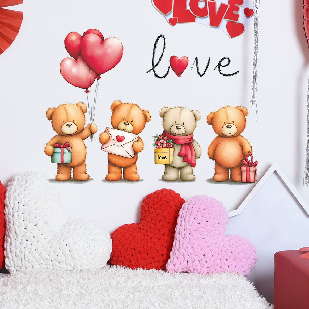 Baby Nursery Vinyl Wall Stickers - Романтический мультяшный медведь, воздушный шар, наклейка
