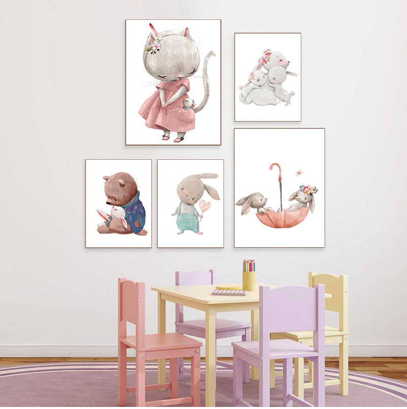 Animals Baby Nursery - 1 шт. безрамный декоративный художественный принт,
