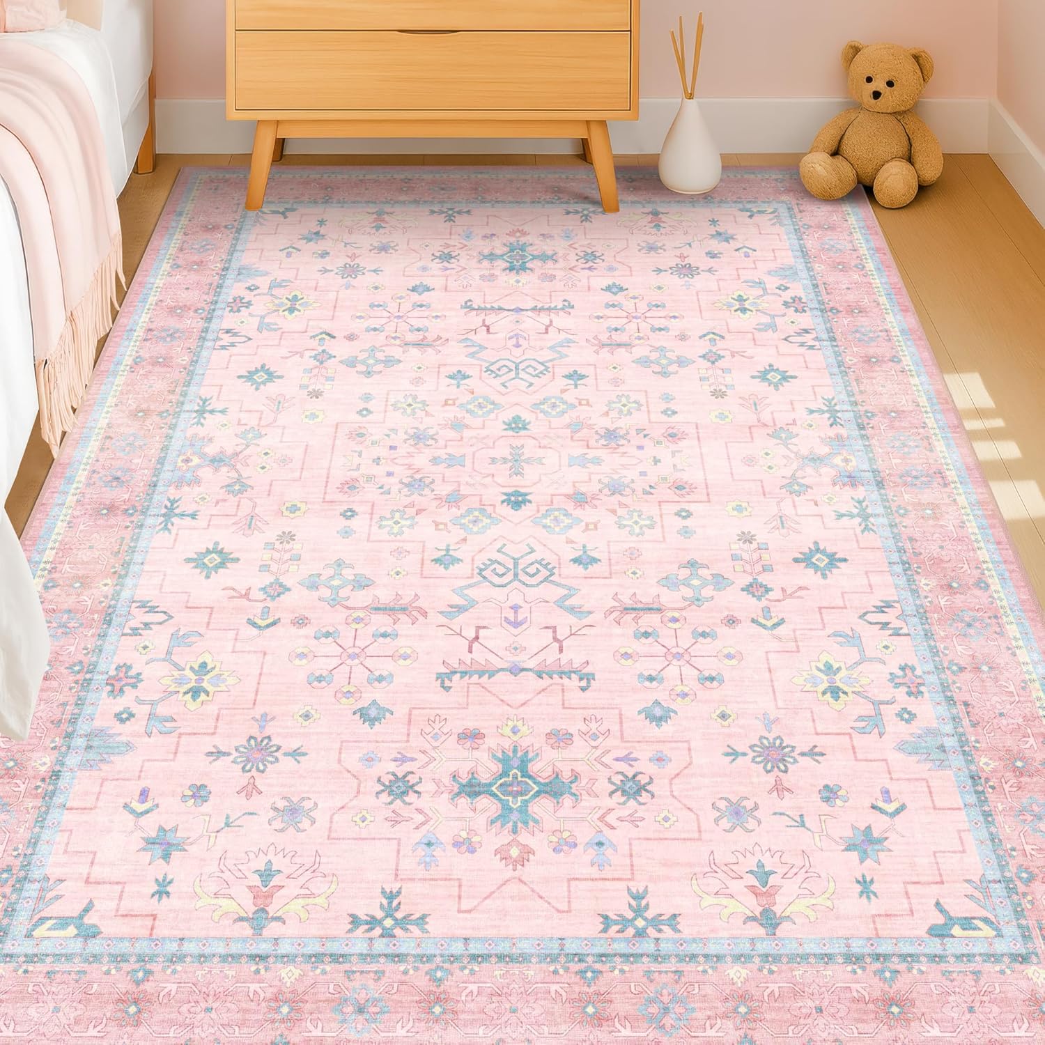 Baby Nursery Vintage Decor - Розовые коврики для девочек-спальни, моющийся коврик