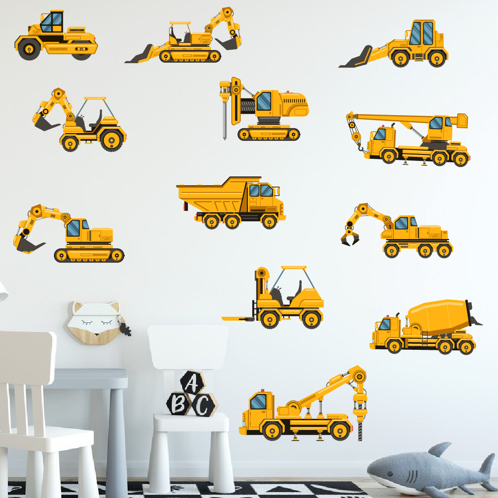 Baby Nursery Wall Stickers - Мультяшный экскаватор, инженерный автомобиль, наклейка на