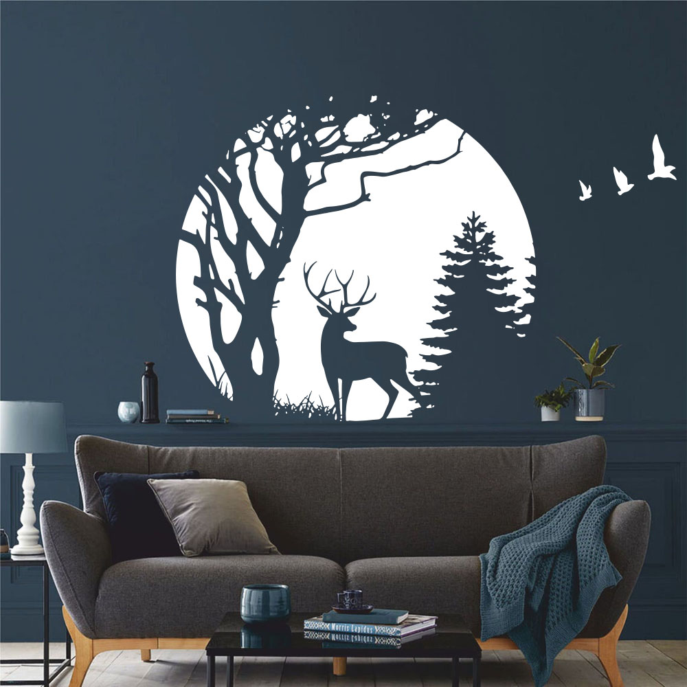 Baby Nursery Vinyl Wall Stickers - Круг Лес Олень Сосна Наклейка на