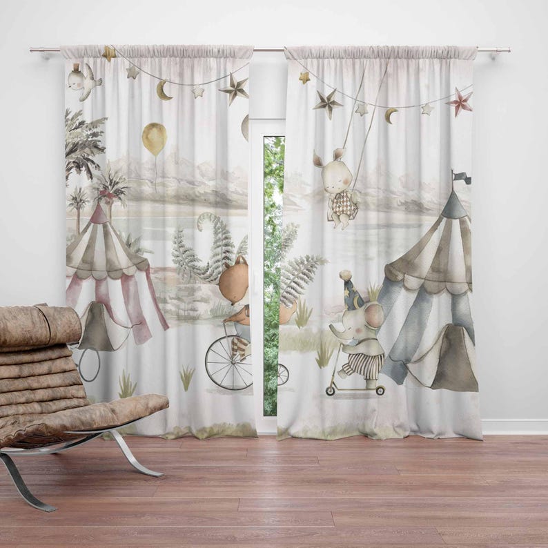 Baby Nursery Blackout Curtains - Цирковые шторы с животными, детские шторы