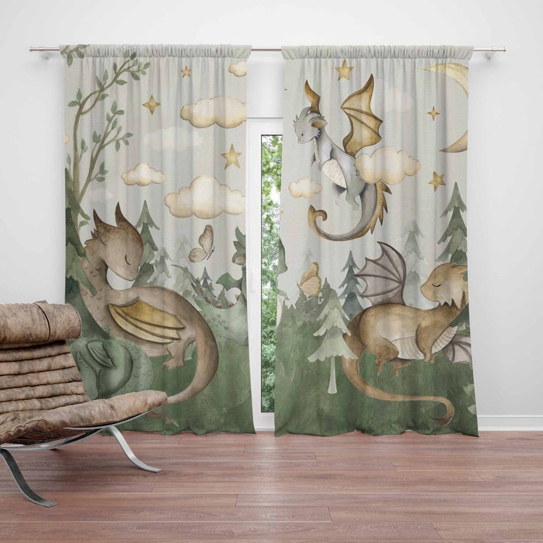 Baby Nursery Blackout Curtains - Детские шторы с изображением маленького дракона,