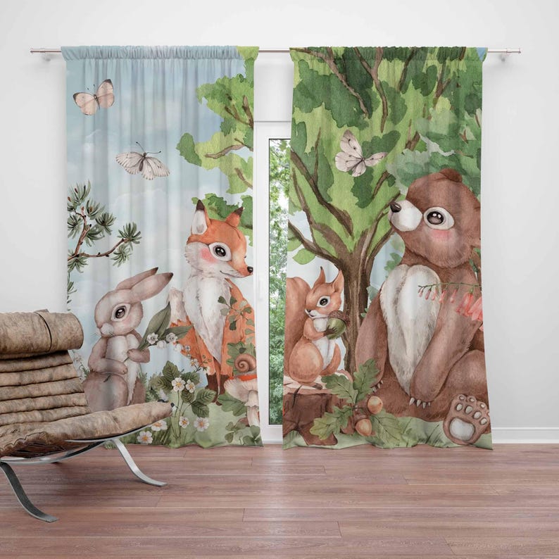Baby Nursery Blackout Curtains - Шторы с лесными животными, детские шторы