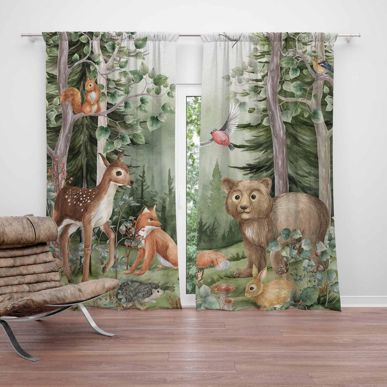Baby Nursery Blackout Curtains - Шторы с лесными животными, детская комната,