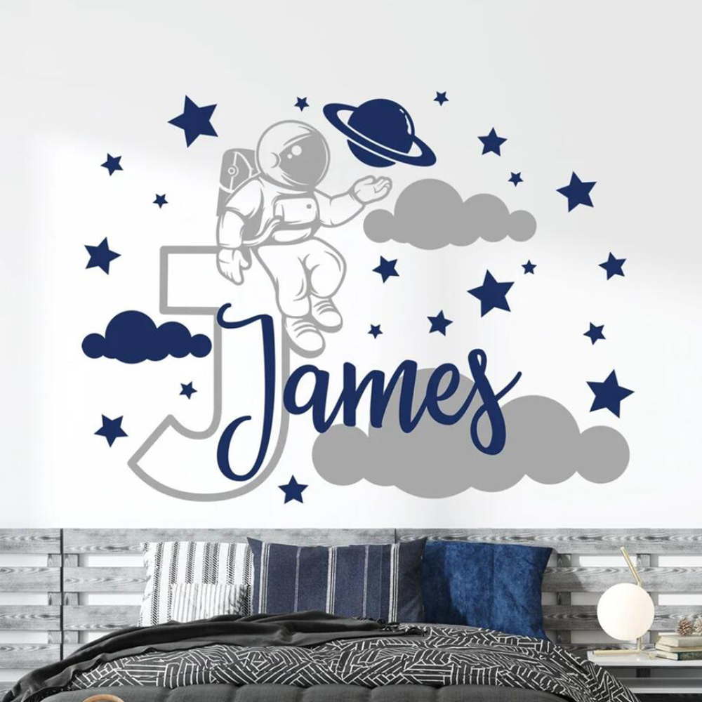 Baby Nursery Wall Stickers - Пользовательское имя мультфильм космический астронавт звезда