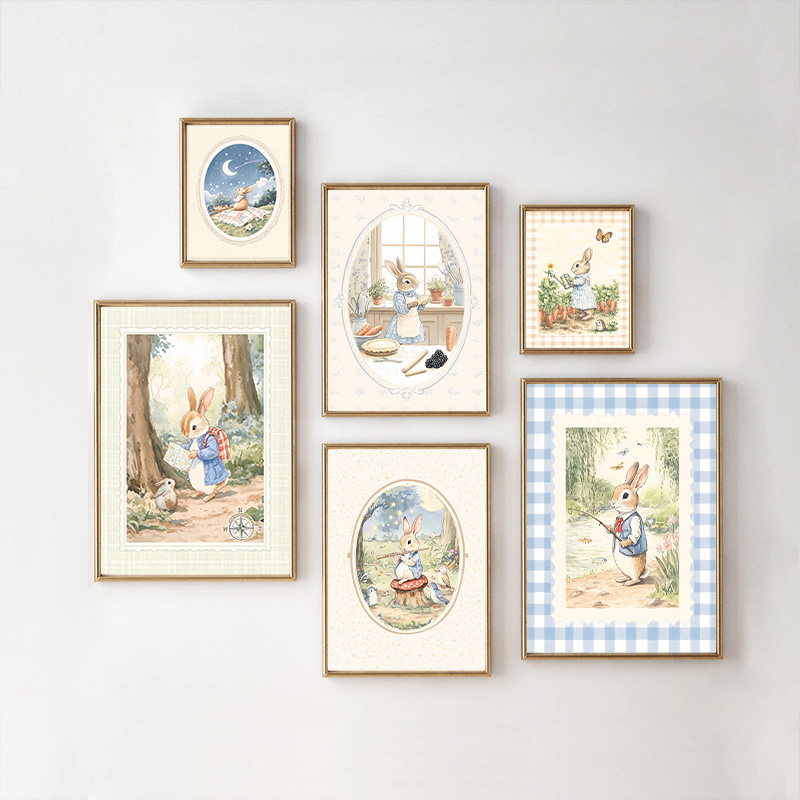 Baby Nursery Vintage Decor - Винтажный синий клетчатый художественный постер в