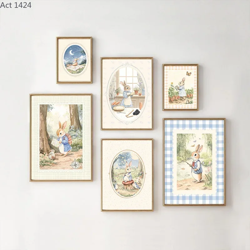 Baby Nursery Vintage - Винтажный бохо-постер в синюю клетку с
