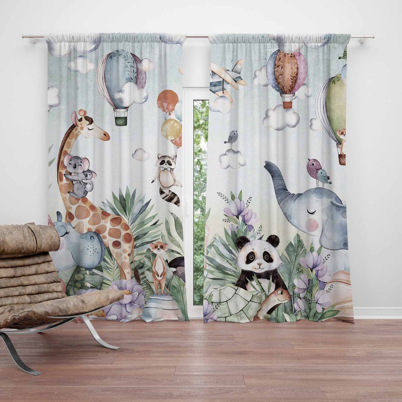 Baby Nursery Blackout Curtains - Сафари, вечерние детские занавески с животными,