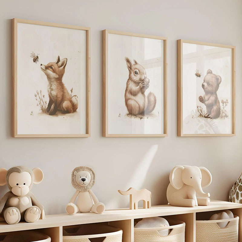 Animals Baby Nursery - Постеры с животными: медведь, кролик, лиса,