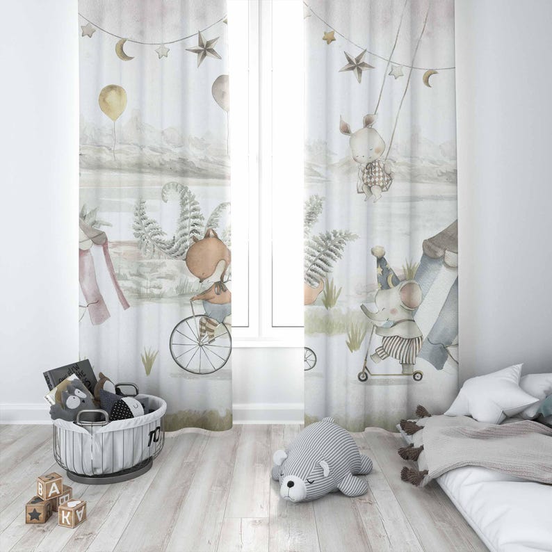 Цирковые шторы с животными, де – обзор и цена Baby Nursery Blackout Curtains