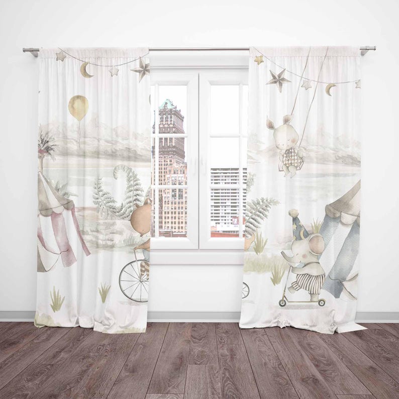 Цирковые шторы с животными, де – обзор и цена Baby Nursery Blackout Curtains