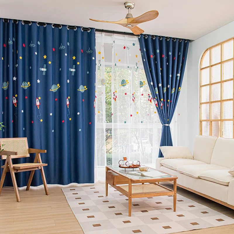 niebieski kreskówka rakieta st – обзор и цена Baby Nursery Blackout Curtains