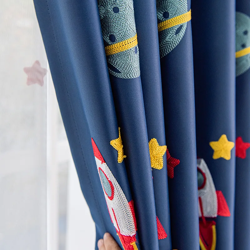 niebieski kreskówka rakieta st – обзор и цена Baby Nursery Blackout Curtains