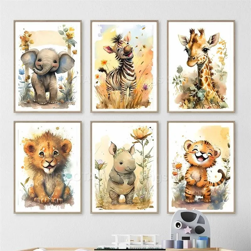Акварель Лев Жираф Тигр Слон З – обзор и цена Animals Baby Nursery