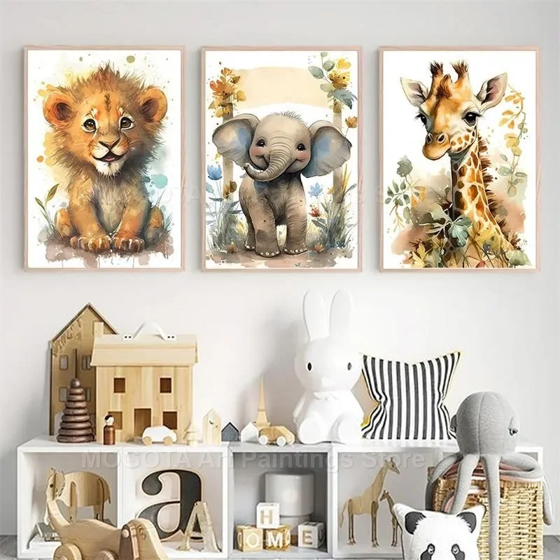 Акварель Лев Жираф Тигр Слон З – обзор и цена Animals Baby Nursery