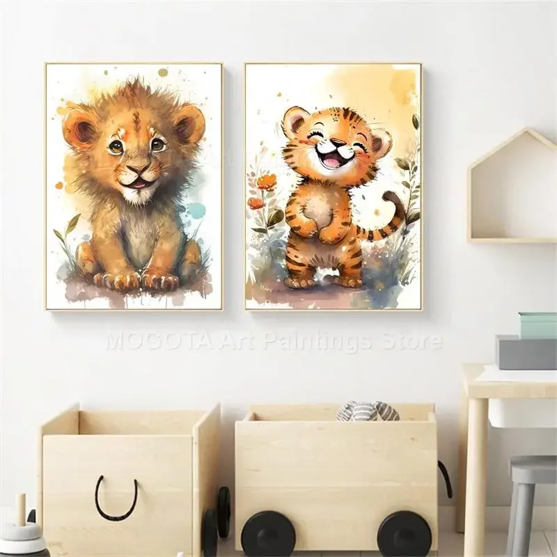 Акварель Лев Жираф Тигр Слон З – обзор и цена Animals Baby Nursery